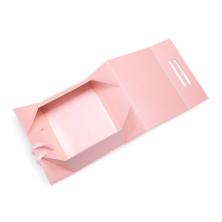 Hard Material Gray Board Folding Type Gift Box With Ribbon Handle