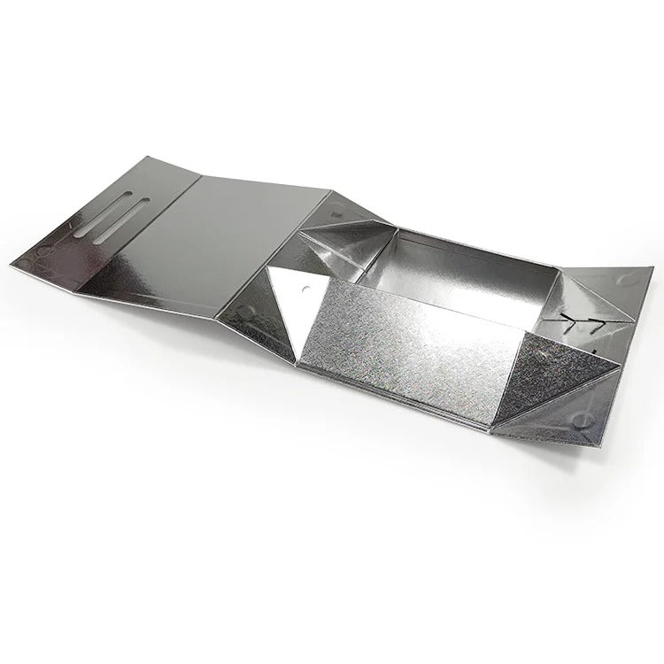 Hard Material Gray Board Folding Type Gift Box With Ribbon Handle