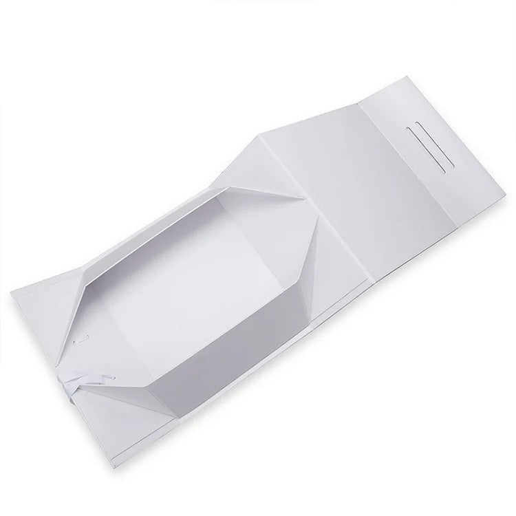 Hard Material Gray Board Folding Type Gift Box With Ribbon Handle