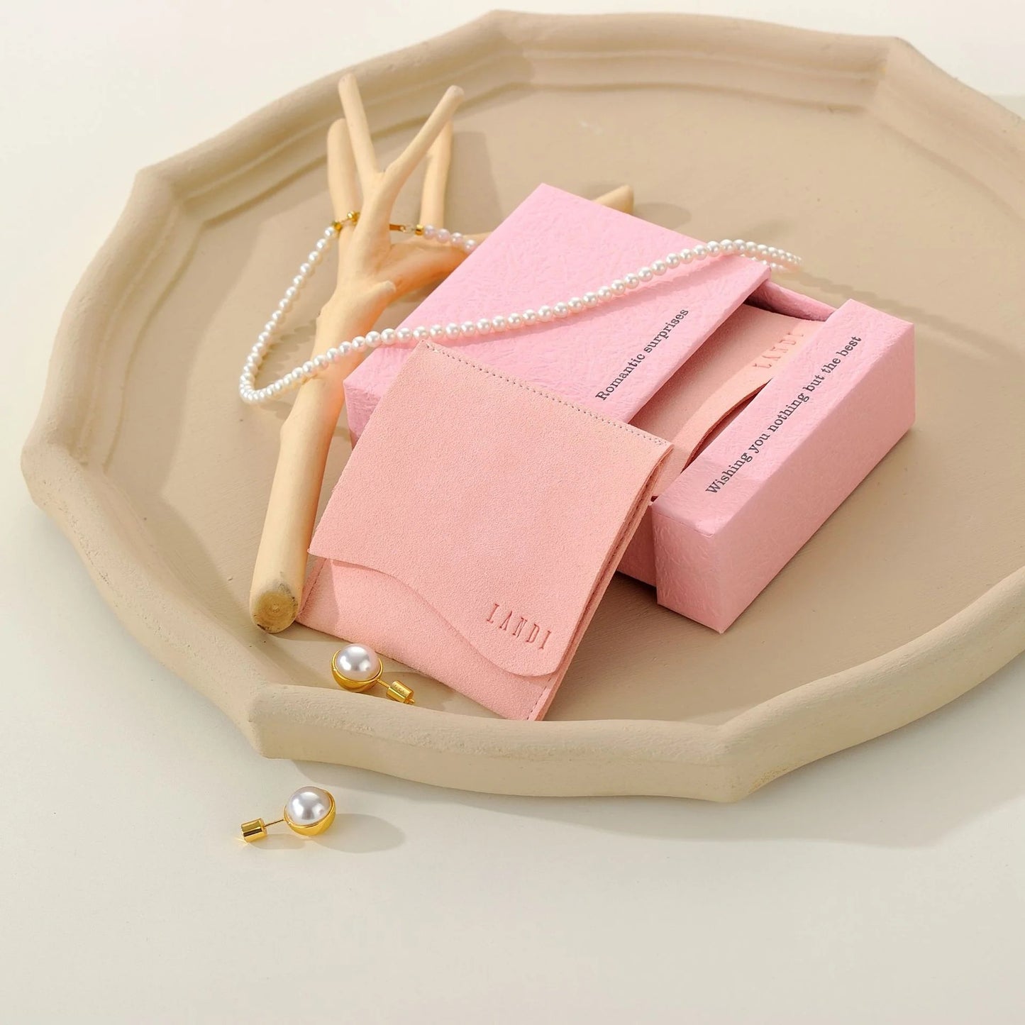 Free Logo Pink Microfiber Jewelry Pouch Bags with Boxes