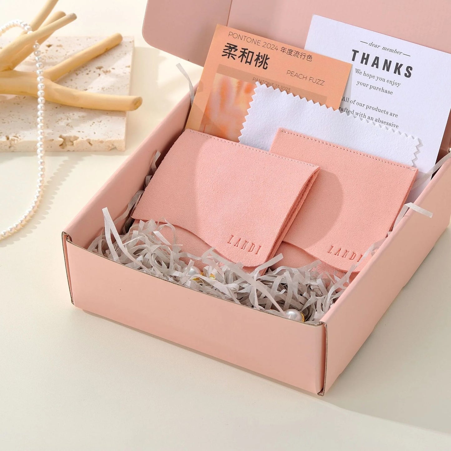 Kostenloses Logo, rosa Mikrofaser-Schmuckbeutel mit Boxen